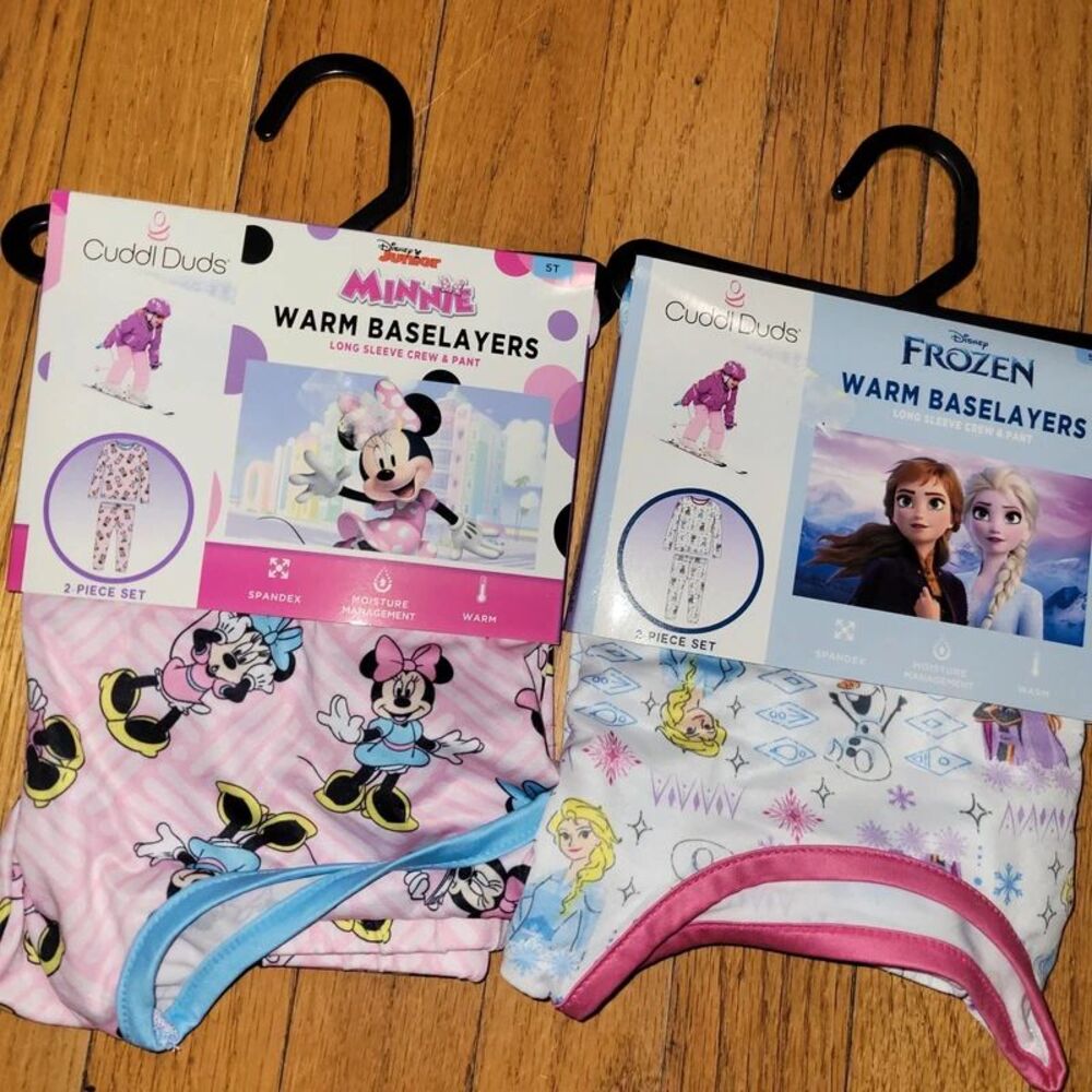 2 Pairs Of Girls 5t Nwts Frozen And Minnie Cuddle Duds Baselayer Warm